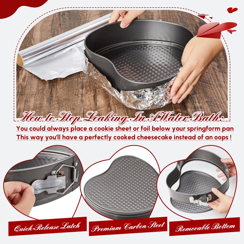 Tioncy 9 Inch Heart Shaped Springform Pan Black Heart Nonstick Cake Mold Cheesecake Pan with a Detachable Bottom for Quick Release, Carbon Steel Bakeware for Valentine Wedding Birthday Anniversary - Image 3