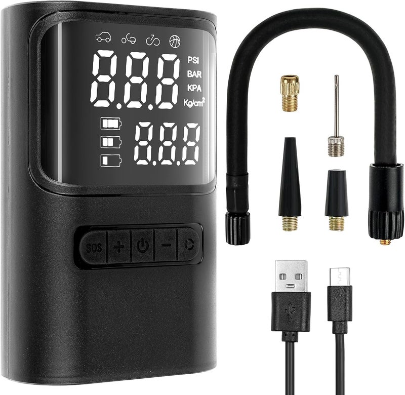 WOVTE Portable Tyre Inflator Air Compressor - 150PSI USB Rechargeable Pump with Digital Display and LED Light - Image 1