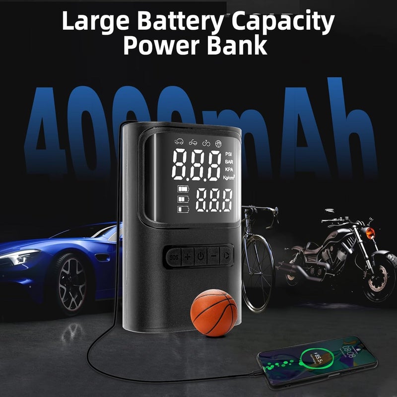 WOVTE Portable Tyre Inflator Air Compressor - 150PSI USB Rechargeable Pump with Digital Display and LED Light - Image 4