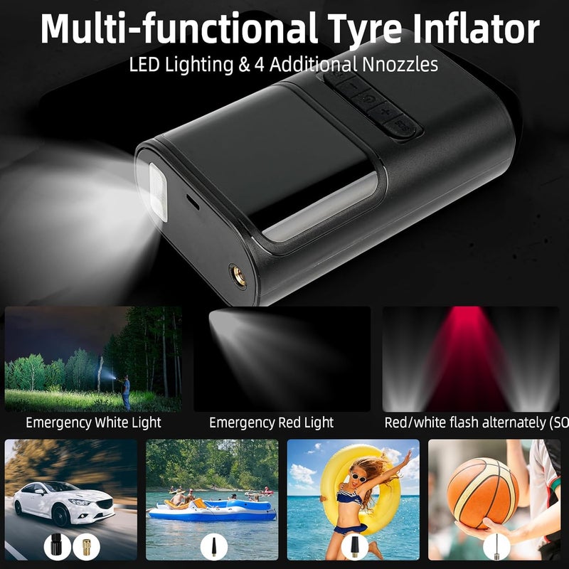 WOVTE Portable Tyre Inflator Air Compressor - 150PSI USB Rechargeable Pump with Digital Display and LED Light - Image 5