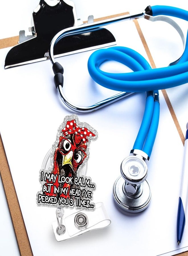 963RW Chicken Badge Reel, Funny Chicken Badge Reels Retractable with ID Clip, Badge Holder Name Badge Accessories, Cute Animal Pediatric Decorative for Nursing Nurse Teacher Student - Image 3