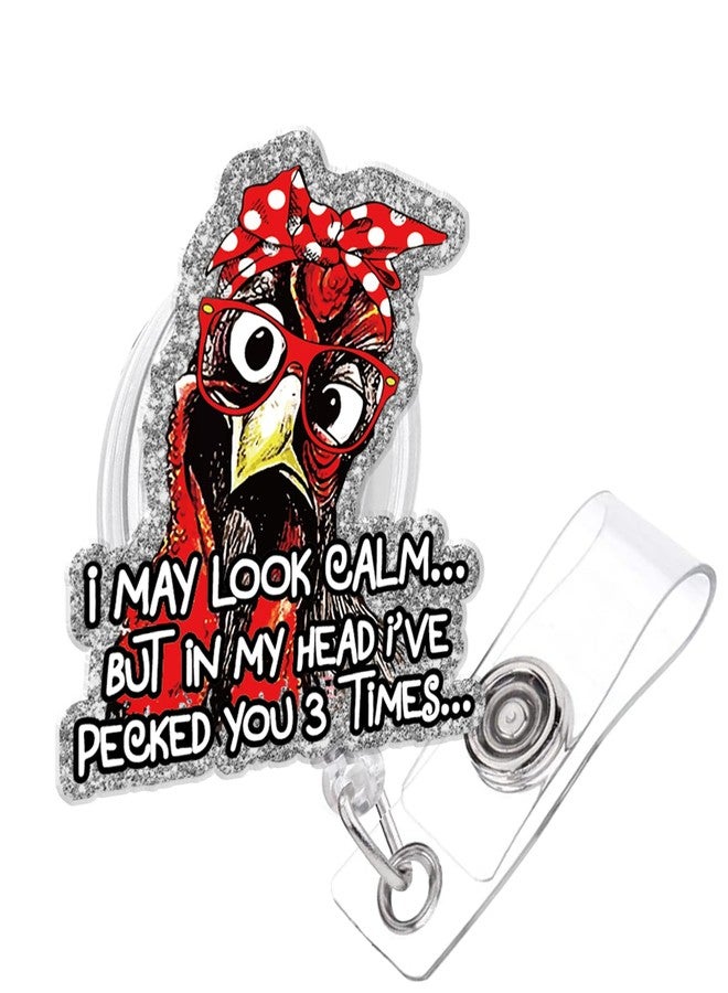 963RW Chicken Badge Reel, Funny Chicken Badge Reels Retractable with ID Clip, Badge Holder Name Badge Accessories, Cute Animal Pediatric Decorative for Nursing Nurse Teacher Student - Image 1