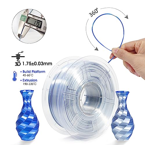 iSANMATE PLA 3D Printer Filament, PLA Filament 1.75mm Dual Color Silk PLA, Silk Blue Silver 3D Printing Filament,1 kg Spool - Image 4