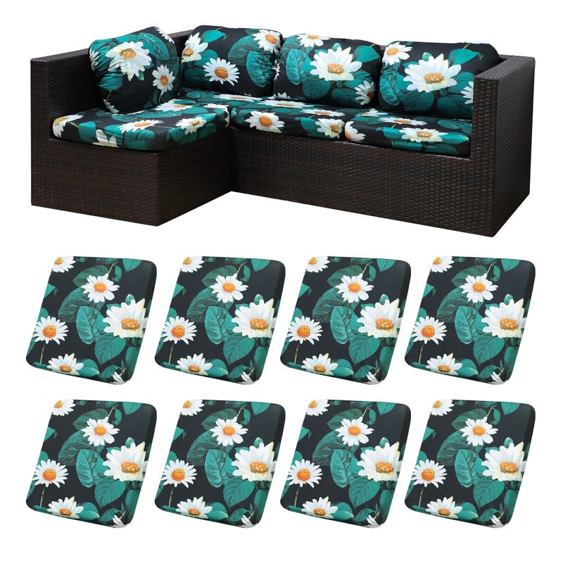 MRGSDL 8Pcs Patio Cushion Covers,Outdoor Cushions Covers,Stretch Cushion Covers Replacement, Washable and Reusable Furniture Protectors(Daisy) - Image 1