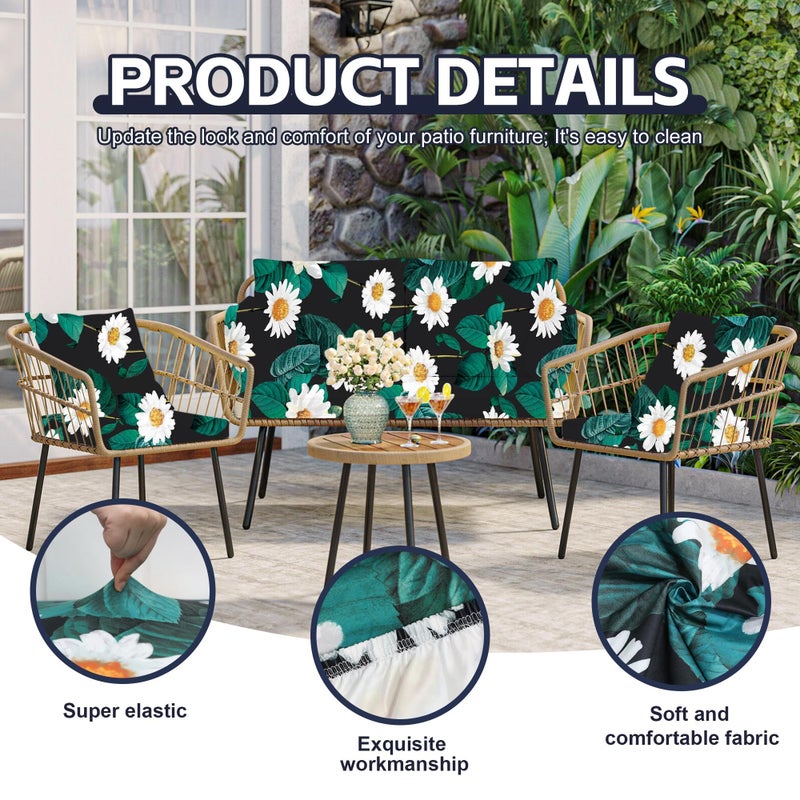 MRGSDL 8Pcs Patio Cushion Covers,Outdoor Cushions Covers,Stretch Cushion Covers Replacement, Washable and Reusable Furniture Protectors(Daisy) - Image 3