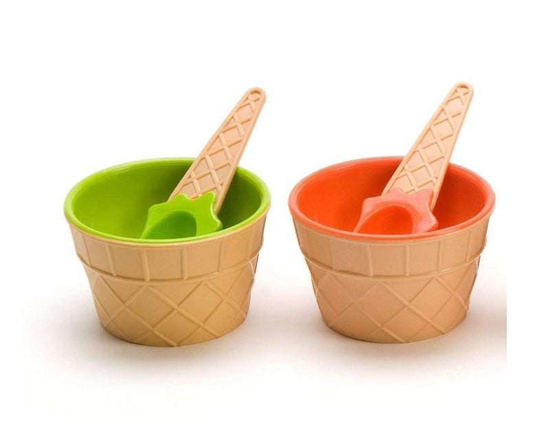 KPS Ice Cream Bowel Cup Plastic Bowl with Spoon Tools for Children Birthday Party Supplies (Set of 4 Pcs) - Image 4