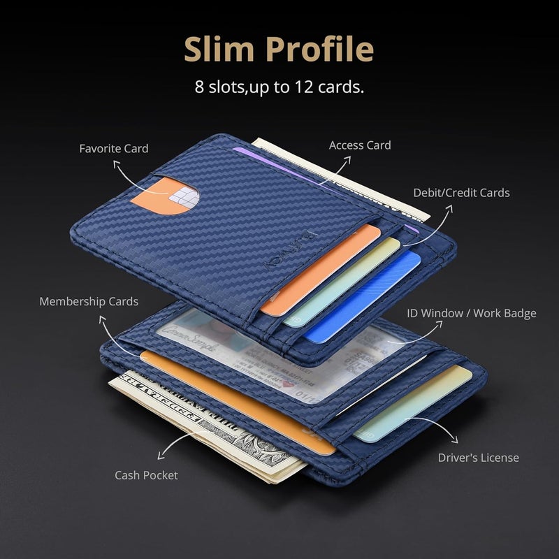 Buffway Slim Minimalist Front Pocket RFID Blocking Leather Wallets for Men and Women - Carbon Fiber Blue - Image 4