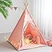RONGFA Teepee Tent for Kids with Mat Star Lights Carry Case Cotton Canvas Playhouse Foldable Tents Portable Children Play Tent Indoor Outdoor Pink - Image 2