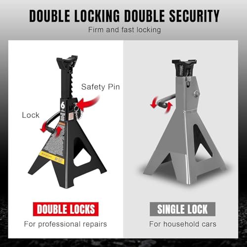 Big RED AT46002ABR Torin Double Locking Steel Jack Stands, 2 Pack, 6 Ton (12,000 lb), Black - Image 3