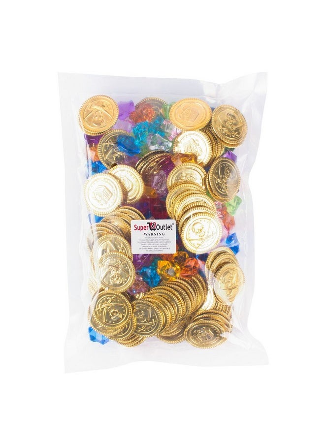 Super Z Outlet Pirate Plastic Gold Colored Coins Buried Treasure And Pirate Gems Jewelry Playset Activity Game Piece Pack Party Favor Decorations (120 Coins + 120 Gems)  - Image 5