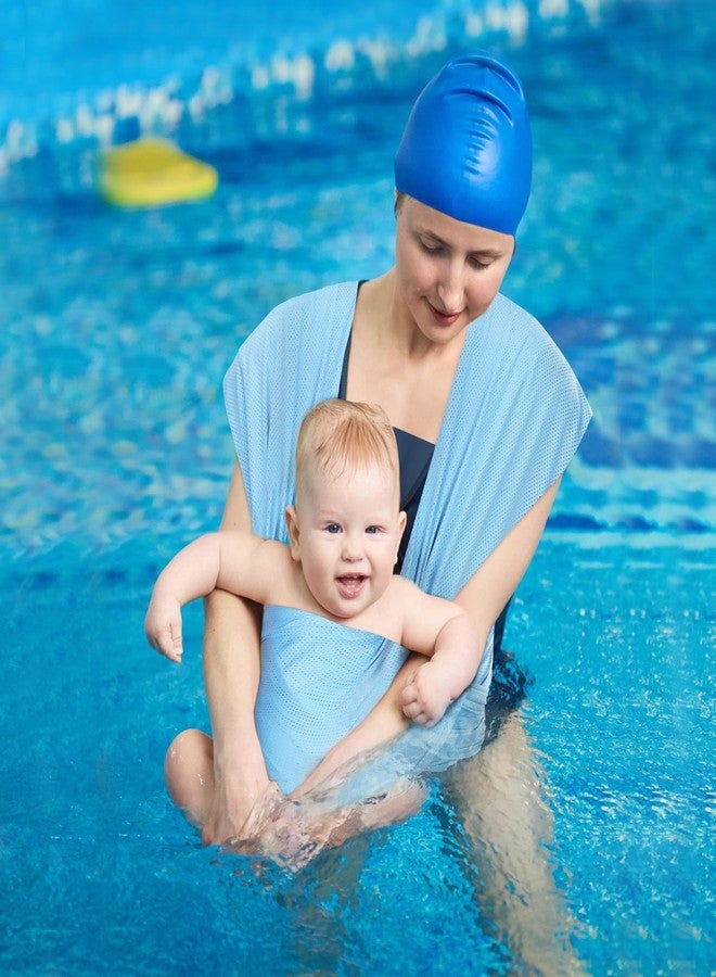 Biubee Water Sling Baby Wrap Carrier for Summer Pool - Adjustable Shoulder Mesh Breathable Chest Sling Infant Carrier for Newborn to Toddlers Summer Pool Beach (Blue) - Image 4