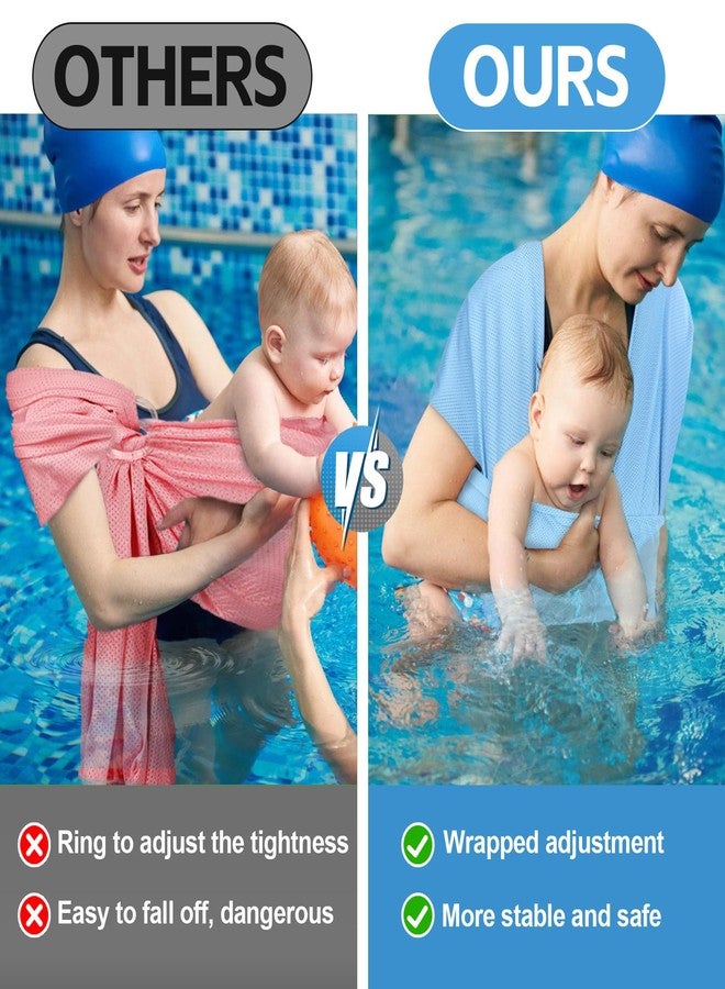 Biubee Water Sling Baby Wrap Carrier for Summer Pool - Adjustable Shoulder Mesh Breathable Chest Sling Infant Carrier for Newborn to Toddlers Summer Pool Beach (Blue) - Image 2