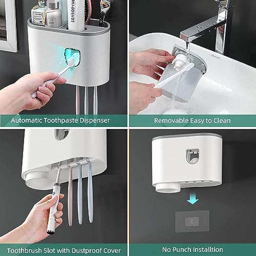 Brandshoppy Plastic Toothbrush Holder With Automatic Toothpaste Dispenser, Multi Space Saving Toothbrush Organizer With 2 Cups,4 Brush Slots No Drill Need (2 Cup) - Image 2