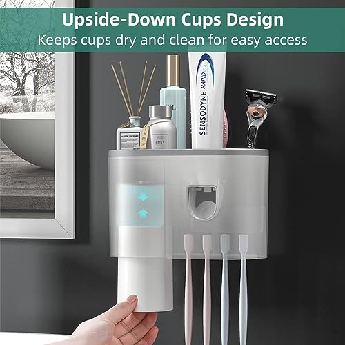 Brandshoppy Plastic Toothbrush Holder With Automatic Toothpaste Dispenser, Multi Space Saving Toothbrush Organizer With 2 Cups,4 Brush Slots No Drill Need (2 Cup) - Image 4