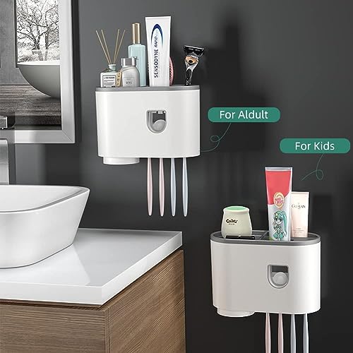 Brandshoppy Plastic Toothbrush Holder With Automatic Toothpaste Dispenser, Multi Space Saving Toothbrush Organizer With 2 Cups,4 Brush Slots No Drill Need (2 Cup) - Image 5