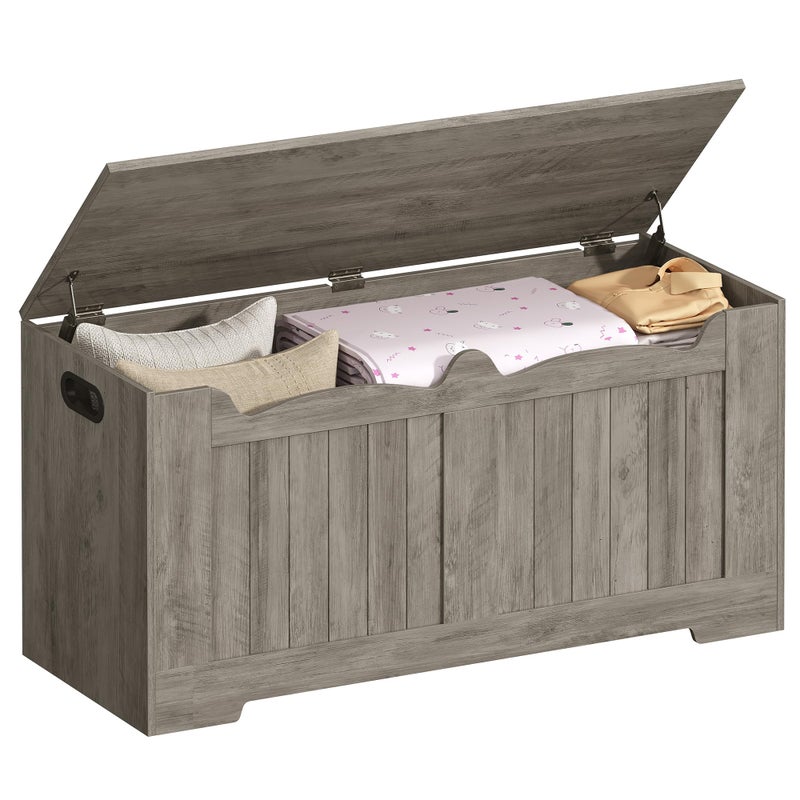 صندوق تخزين هوزانيري 394 مقعد تخزين صندوق مع 2 مفصل أمان صندوق خشبي بغطاء علوي منظم للأحذية لمدخل المنزل غرفة النوم غرفة المعيشة رمادي SB01005X