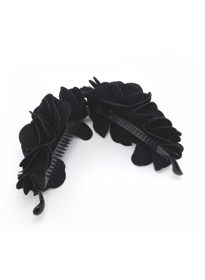 Meilliwish Flowers Rose Hair Clip Ponytail Holder(H41)(Black) - Image 3