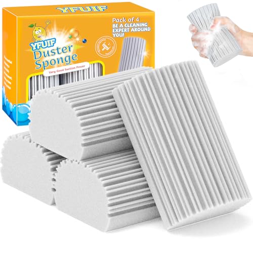 YFUIF 4 Pack Damp Clean Duster Sponge, Magic Sponge Eraser for Household Cleaning, Reusable Dusters Cleaning Supplies for Housekeeping, Dish, Blinds, Glass, Baseboards,Window Track Grooves and Faucets - Image 1