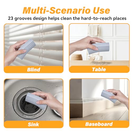 YFUIF 4 Pack Damp Clean Duster Sponge, Magic Sponge Eraser for Household Cleaning, Reusable Dusters Cleaning Supplies for Housekeeping, Dish, Blinds, Glass, Baseboards,Window Track Grooves and Faucets - Image 4