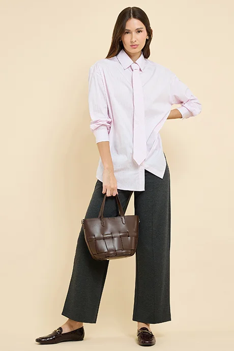 أر أند بي Striped Shirt with Neck-Tie