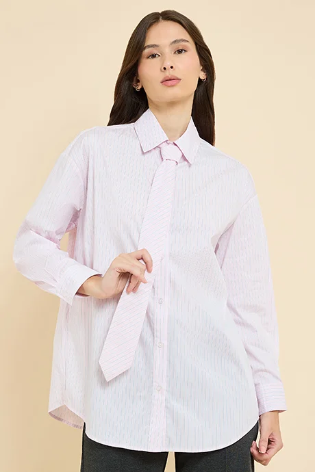 أر أند بي Striped Shirt with Neck-Tie