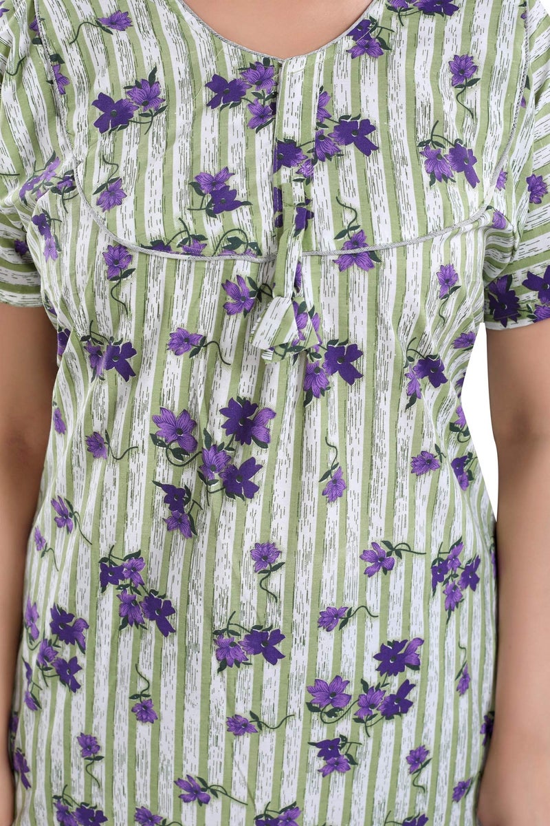 Fabme Women's Printed Cotton Regular Nighty (NW0228_Light Green) - Image 3
