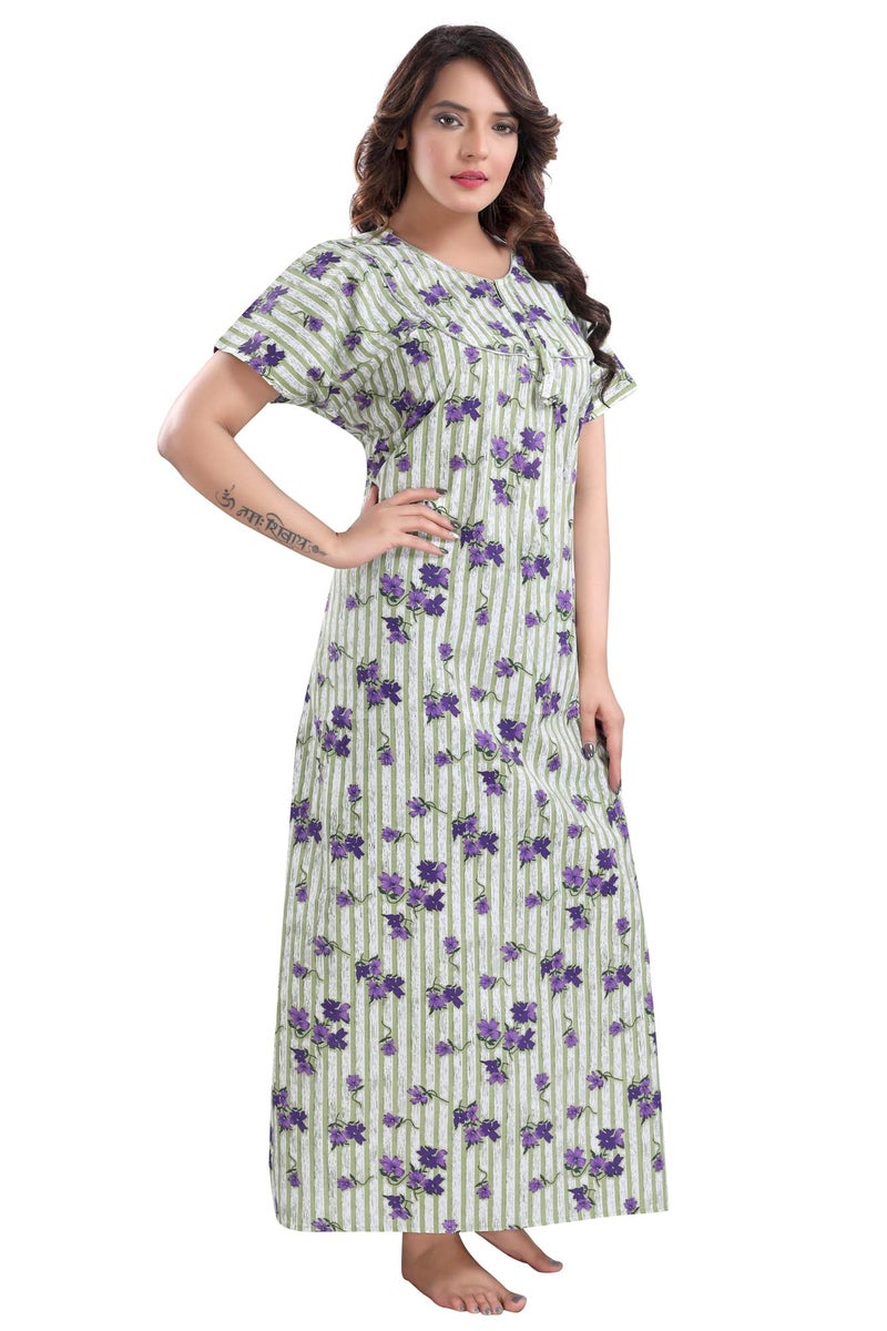 Fabme Women's Printed Cotton Regular Nighty (NW0228_Light Green) - Image 4