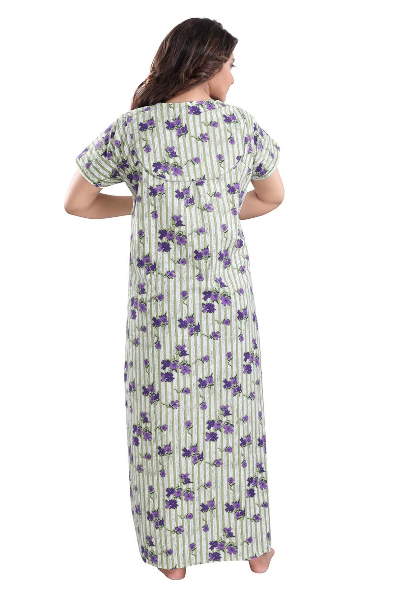 Fabme Women's Printed Cotton Regular Nighty (NW0228_Light Green) - Image 2