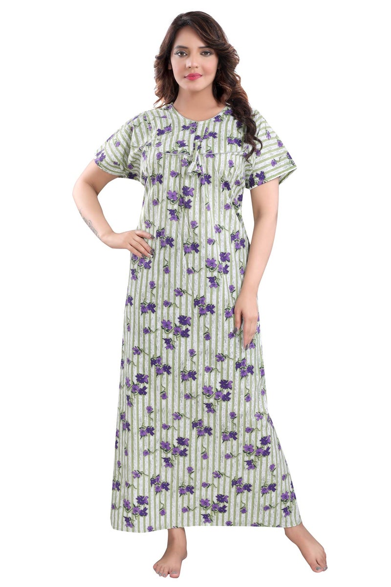 Fabme Women's Printed Cotton Regular Nighty (NW0228_Light Green) - Image 1