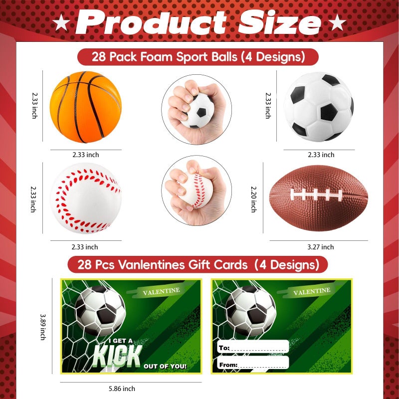 Garma 28 Pack Valentines Gift Cards with Mini Foam Sport Balls Bulk Toys for Kids Classroom Exchange Prizes and Goodie Bags Stuffers, Valentines Stress Relief Party Favor Toys - Image 2