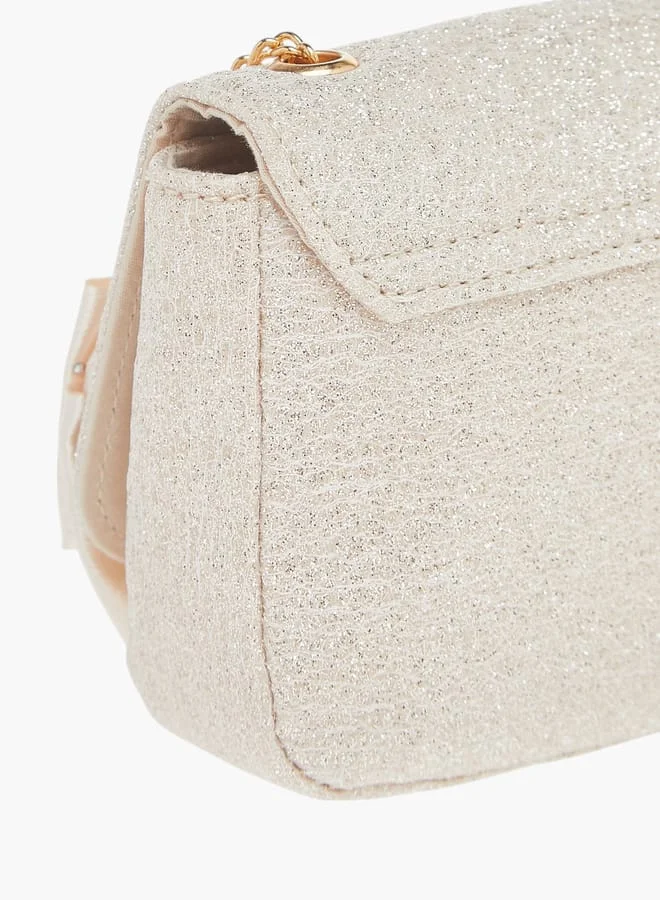 Disney Girls Textured Bow Detail Crossbody Bag With Button Closure