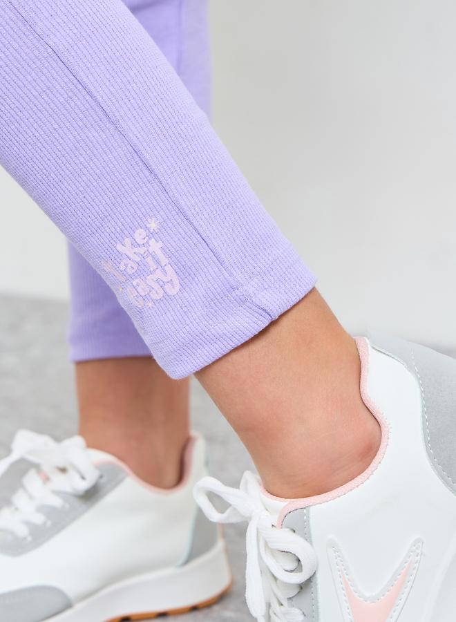 Styli Girls Lilac Graphic Print Ribbed Leggings - Image 3