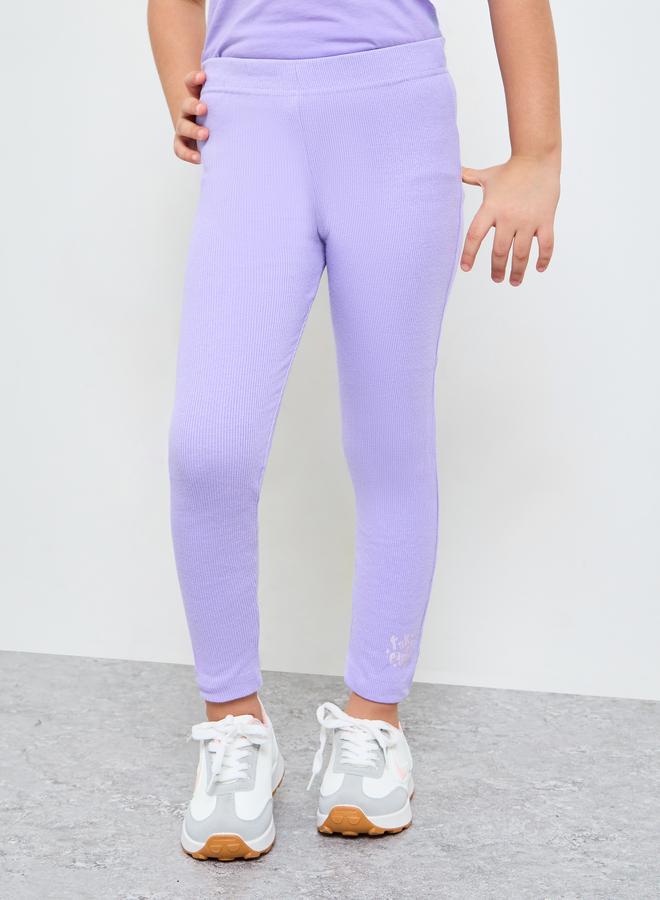Styli Girls Lilac Graphic Print Ribbed Leggings - Image 1