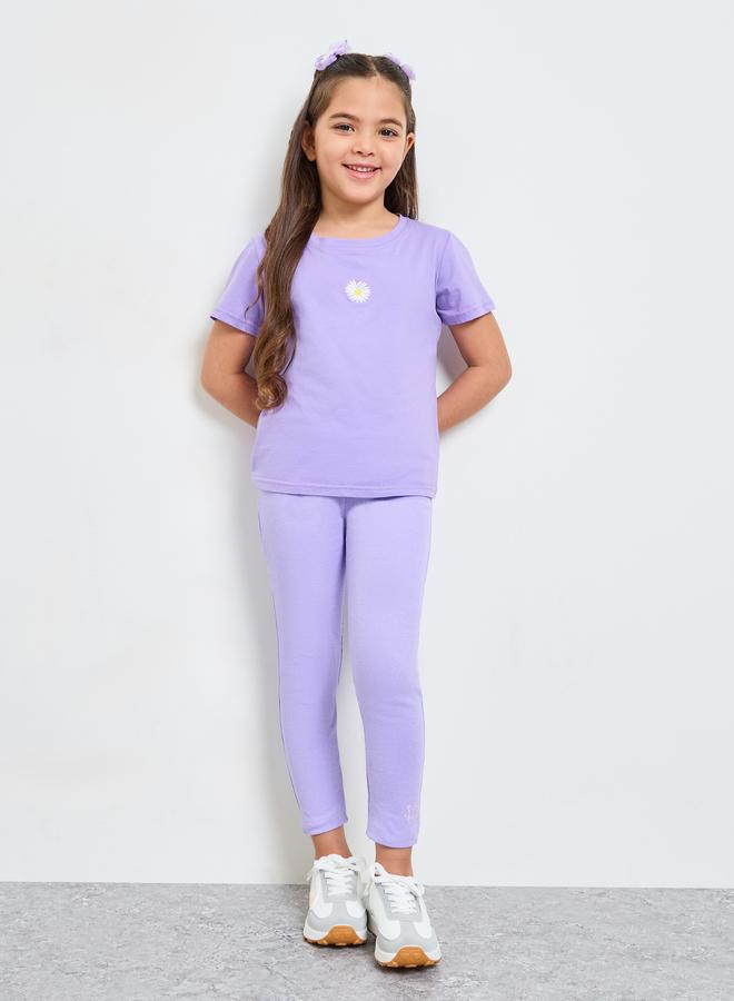 Styli Girls Lilac Graphic Print Ribbed Leggings - Image 2