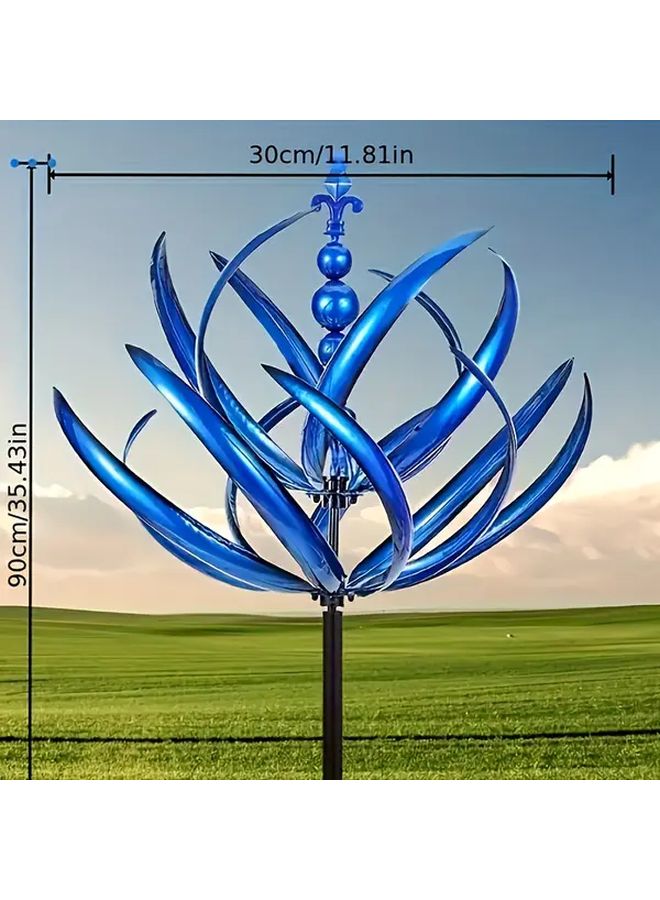 Blue Rotary Windmill Metal Wind Spinner Garden Yard Decor No Batteries - Image 4