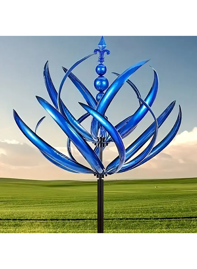 Blue Rotary Windmill Metal Wind Spinner Garden Yard Decor No Batteries - Image 2