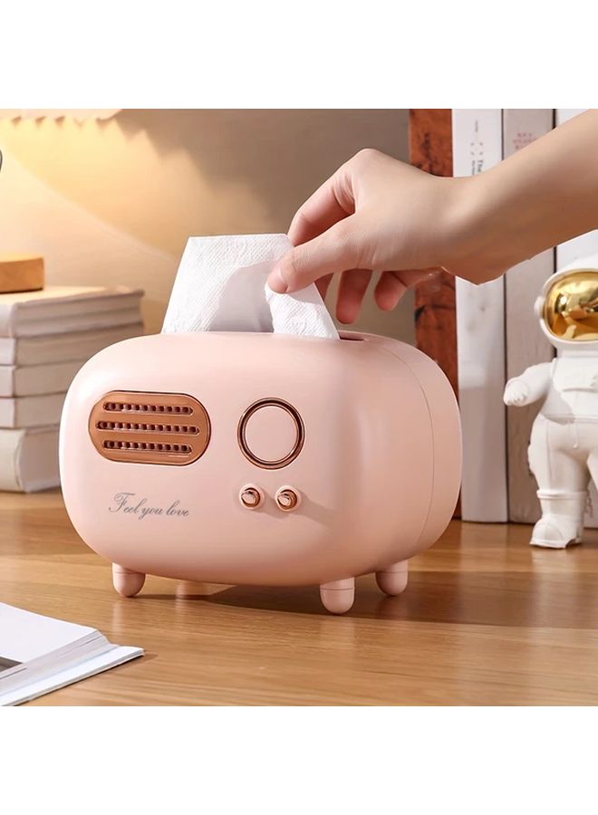 Pink Vintage Radio Design Tissue Box Holder Non Slip Feet ABS Material Decor - Image 3