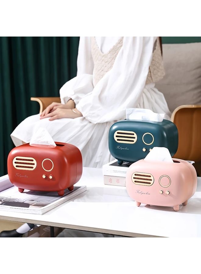 Pink Vintage Radio Design Tissue Box Holder Non Slip Feet ABS Material Decor - Image 4