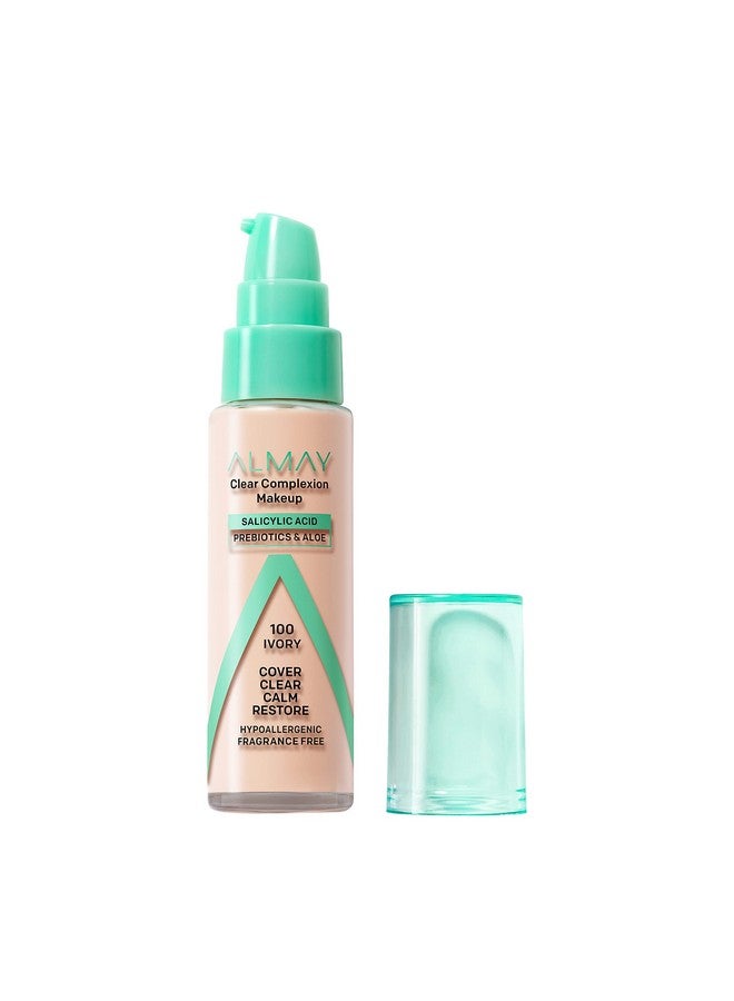 Almay Clear Complexion Acne Foundation Makeup With Salicylic Acid Lightweight Medium Coverage Hypoallergenic Fragrance Free For Sensitive Skin100 Ivory 1 Fl Oz. - Image 2