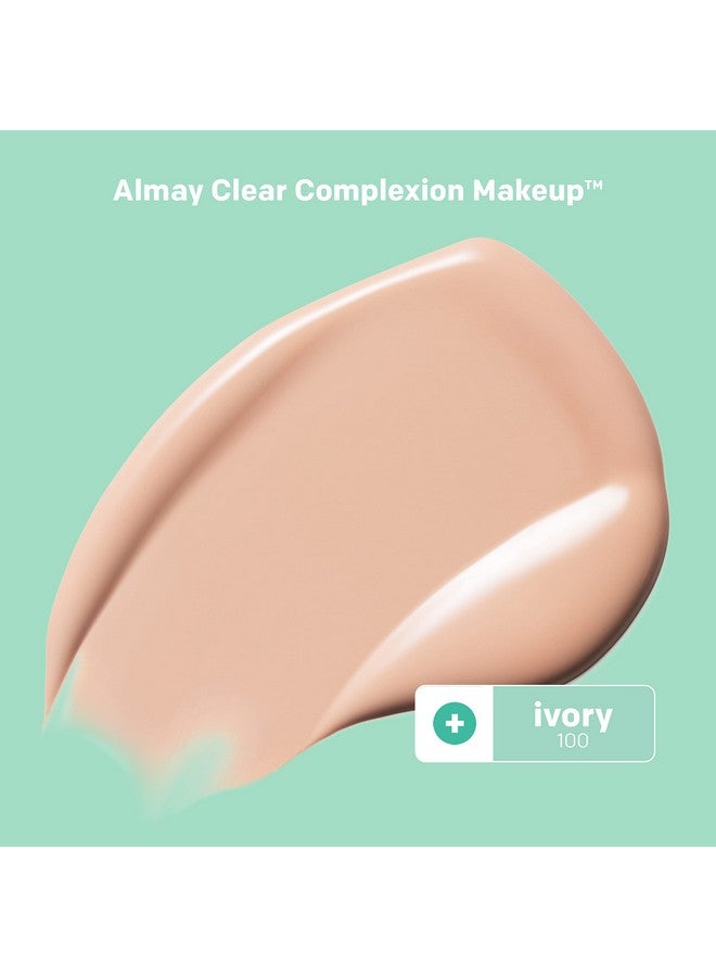 Almay Clear Complexion Acne Foundation Makeup With Salicylic Acid Lightweight Medium Coverage Hypoallergenic Fragrance Free For Sensitive Skin100 Ivory 1 Fl Oz. - Image 3