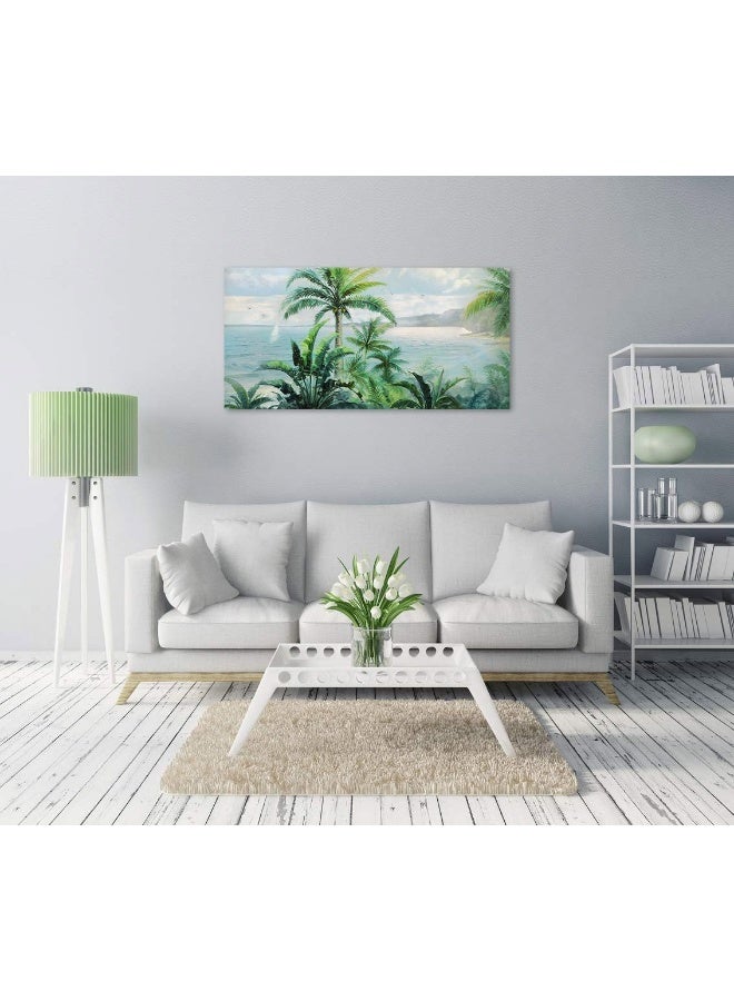 Anolyfi Nature Landscape Wall Art Coastal Seascape Canvas Painting Palm Tree Picture, Modern Ocean Beach Print Artwork Framed for Living Room Bedroom Bathroom Kitchen Office Home Decor Large 40"x20" - Image 2