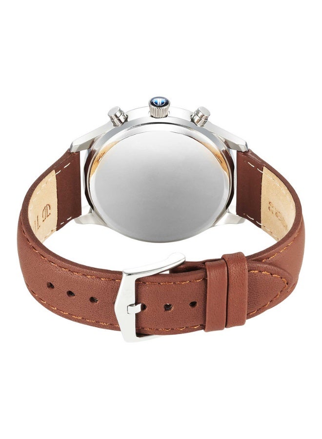 TITAN ساعة يد للرجال 1874SL06 – قرص مزخرف أزرق، حزام جلد بني، كريستال ياقوتي، متعدد الوظائف كوارتز - Image 3