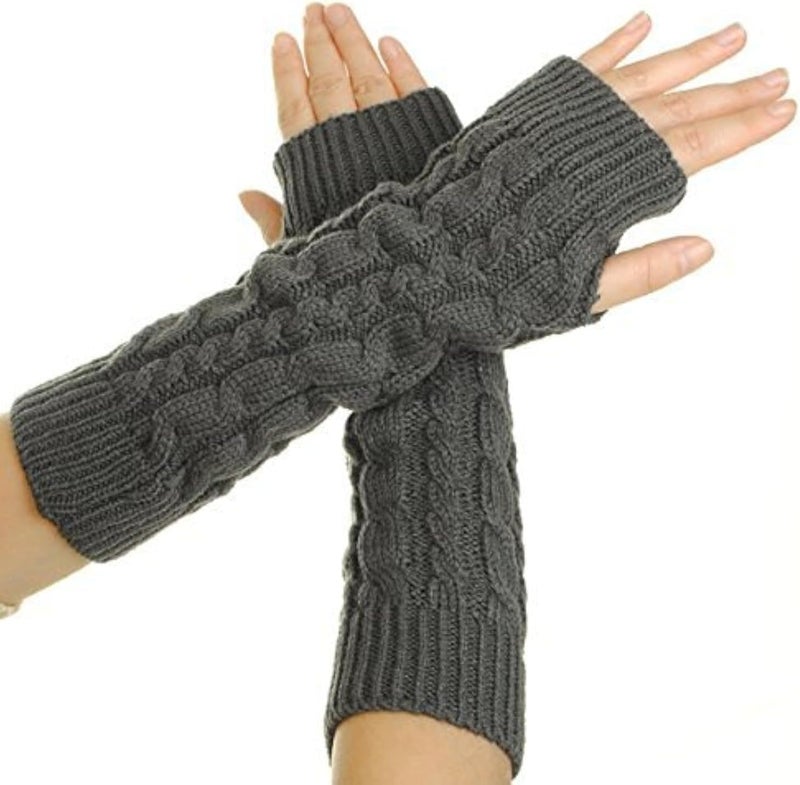 F Flammi Flammi Women's Knit Arm Warmers Fingerless Gloves Thumb Hole Gloves Mittens for Typing Driving Cosplay - Image 1