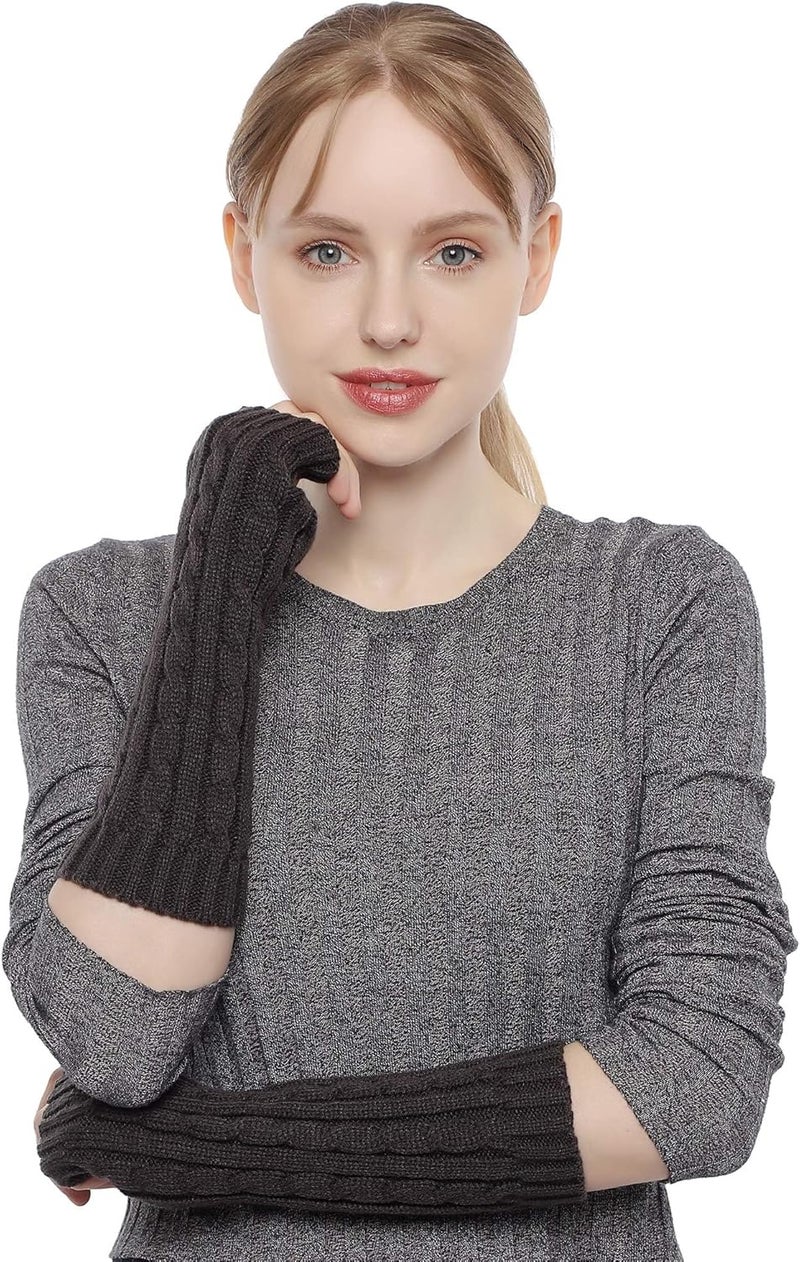 F Flammi Flammi Women's Knit Arm Warmers Fingerless Gloves Thumb Hole Gloves Mittens for Typing Driving Cosplay - Image 2