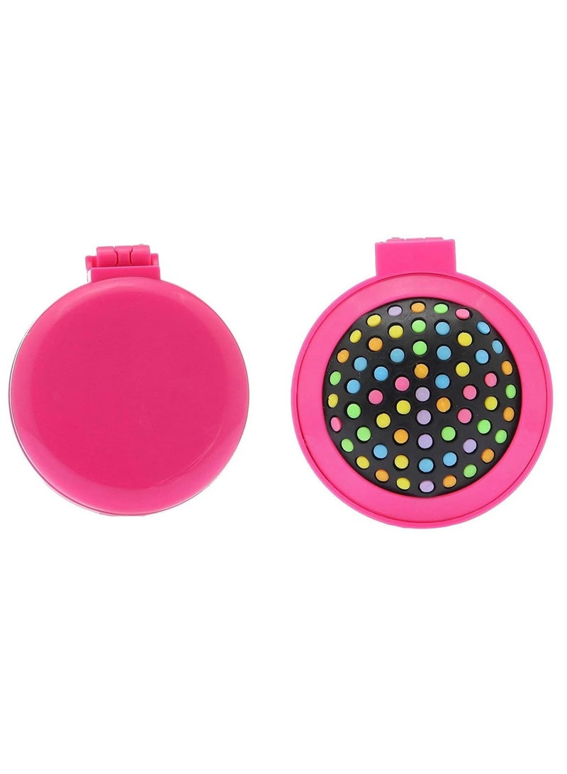 مشط تدليك دائري للشعرمشط تصفيف مع مراه قابله للطي مثالياً للاستخدام أثناء التنقل أو السفر. الأسنان المرنة توفر تدليكاً لطيفاً لفروة الرأس خفيفه الوزن (فوشيا) - Image 1