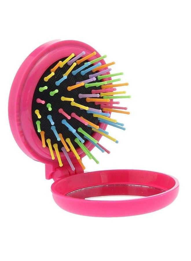 مشط تدليك دائري للشعرمشط تصفيف مع مراه قابله للطي مثالياً للاستخدام أثناء التنقل أو السفر. الأسنان المرنة توفر تدليكاً لطيفاً لفروة الرأس خفيفه الوزن (فوشيا) - Image 2
