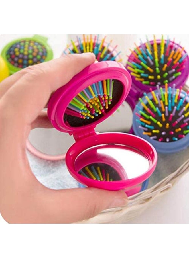 مشط تدليك دائري للشعرمشط تصفيف مع مراه قابله للطي مثالياً للاستخدام أثناء التنقل أو السفر. الأسنان المرنة توفر تدليكاً لطيفاً لفروة الرأس خفيفه الوزن (فوشيا) - Image 3