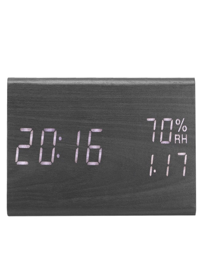 Wooden Alarm Clock, Wood LED Digital Desk Clock With Time Temperature Adjustable Brightness - Image 2