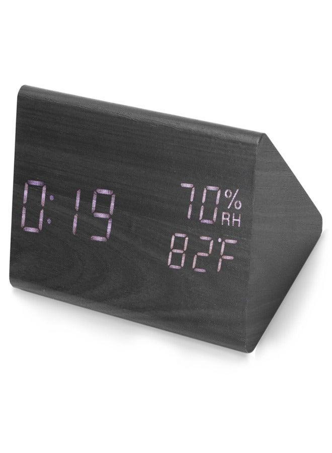 Wooden Alarm Clock, Wood LED Digital Desk Clock With Time Temperature Adjustable Brightness - Image 4