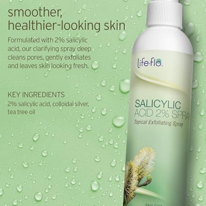 LIFE-FLO 2% Salicylic Acid Face and Body Spray - Gentle Exfoliating Skin Care for Teens and Adults - with Colloidal Silver, Tea Tree Oil, Peppermint Oil, Lavender and Camphor - Fragrance Free - 8oz - Image 2